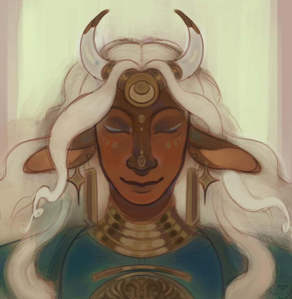 "Mirage" A commission for a user created on Clip Studio Paint featuring their personal character in a setting inspired from the mood and lighting often found reneissance paintings.